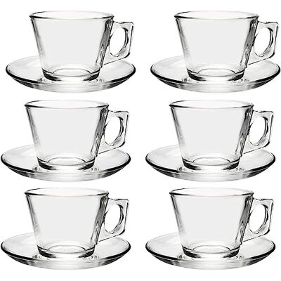Pasabahce 97302 12-tlg Tassen mit Unterteller "Vela", für Tee, Kaffee, Cappuccino, für 6 Personen aus Glas Pasabahce 97302 12-tlg Tassen mit Unterteller "Vela", für Tee, Kaffee, Cappuccino, für 6 Personen aus Glas