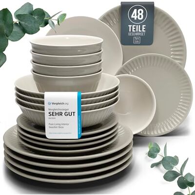 Steingut Geschirrset 12 Personen Hygge 48 tlg. TESTSIEGER, Traumhaftes Skandinavisches Steingut Geschirr Set, Schüssel- und Teller Set, Tafelservice 12 Personen, Geschirrsets Pure Living in Hellbraun Steingut Geschirrset 12 Personen Hygge 48 tlg. TESTSIEGER, Traumhaftes Skandinavisches Steingut Geschirr Set, Schüssel- und Teller Set, Tafelservice 12 Personen, Geschirrsets Pure Living in Hellbraun