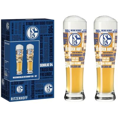 RITZENHOFF 9053001 Weizenbierglas 646 ml 2er Set Serie FC Schalke 04-2 Stück mit Vereinsdekor Made in Germany RITZENHOFF 9053001 Weizenbierglas 646 ml 2er Set Serie FC Schalke 04-2 Stück mit Vereinsdekor Made in Germany