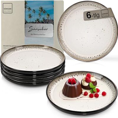 Sänger Sansibar Dessertteller 6 teilig, Steingut Teller Set 6 Personen Kuchenteller kleine Teller spülmaschinenfest mikrowellenfest multifunktional, Steingut Geschirr hellgrau Sänger Sansibar Dessertteller 6 teilig, Steingut Teller Set 6 Personen Kuchenteller kleine Teller spülmaschinenfest mikrowellenfest multifunktional, Steingut Geschirr hellgrau