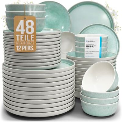 Steingut Geschirrset 12 Personen Ibiza 48 tlg. TESTSIEGER, Traumhaftes Mediterranes Steingut Geschirr Set, Schüssel- und Teller Set, Tafelservice 12 Personen, Geschirrsets Pure Living in Türkis Steingut Geschirrset 12 Personen Ibiza 48 tlg. TESTSIEGER, Traumhaftes Mediterranes Steingut Geschirr Set, Schüssel- und Teller Set, Tafelservice 12 Personen, Geschirrsets Pure Living in Türkis