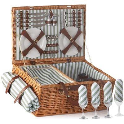 CampFeuer Picknickkorb 4 Personen mit Geschirr-Set und Kühlfach 29-teilig Picknickkoffer mit gestreiftem Innenmuster Weidenkorb mit Kunstlederriemen Picknicktasche, Picknick Set CampFeuer Picknickkorb 4 Personen mit Geschirr-Set und Kühlfach 29-teilig Picknickkoffer mit gestreiftem Innenmuster Weidenkorb mit Kunstlederriemen Picknicktasche, Picknick Set