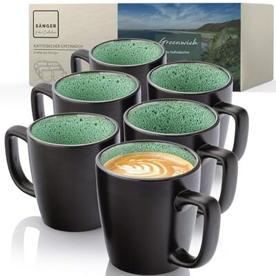 Sänger Greenwich Kaffeebecher 6 Personen, Steingut Kaffeetassen Set 6er, Tassen Teetasse spülmaschinenfest mikrowellenfest, Coffee Mug grün schwarz 430 ml VALUE COLLECTION Sänger Greenwich Kaffeebecher 6 Personen, Steingut Kaffeetassen Set 6er, Tassen Teetasse spülmaschinenfest mikrowellenfest, Coffee Mug grün schwarz 430 ml VALUE COLLECTION