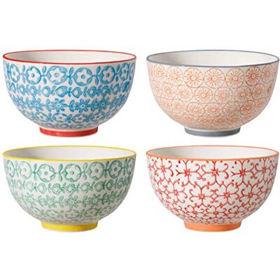 Bloomingville Schalen Carla Express Retro Dessertschalen Schüssel Vintage Ø 11,5 cm, rot blau grün orange, Keramik, 4er Set, fasst ca. 280 ml Bloomingville Schalen Carla Express Retro Dessertschalen Schüssel Vintage Ø 11,5 cm, rot blau grün orange, Keramik, 4er Set, fasst ca. 280 ml