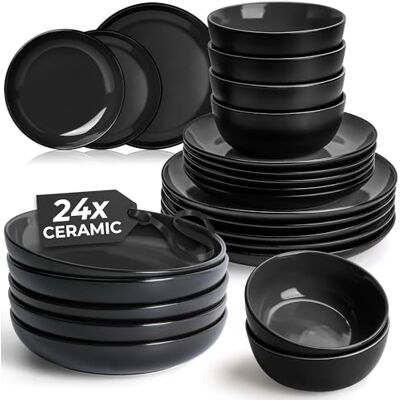 MIAMIO Geschirrset/Tafelservice Keramik (24-teilig)-Le Papillon (Schwarz) Tafelservice Steingut für 6 Personen / große, kleine & tiefe Teller & Schüsseln &, Keramik Geschirr Set spülmaschinenfest MIAMIO Geschirrset/Tafelservice Keramik (24-teilig)-Le Papillon (Schwarz) Tafelservice Steingut für 6 Personen / große, kleine & tiefe Teller & Schüsseln &, Keramik Geschirr Set spülmaschinenfest