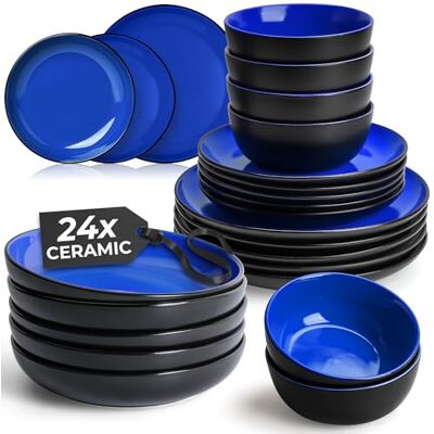 MIAMIO Geschirrset/Tafelservice Keramik (24-teilig) Le Papillon (Blau) Tafelservice Steingut für 6 Personen / große, kleine & tiefe Teller & Schüsseln &, Keramik Geschirr Set spülmaschinenfest MIAMIO Geschirrset/Tafelservice Keramik (24-teilig) Le Papillon (Blau) Tafelservice Steingut für 6 Personen / große, kleine & tiefe Teller & Schüsseln &, Keramik Geschirr Set spülmaschinenfest