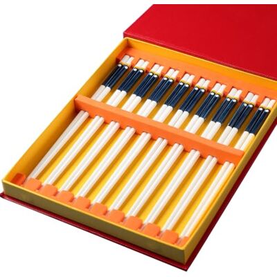 BDMRY Porzellan Essstäbchen-Geschenksets mit Etui, Keramik wiederverwendbar E 10 Paar spülmaschinenfest, rutschfest, chinesische und japanische Spülmaschinen-feste Keramik-Edelstöcke, asiatisches BDMRY Porzellan Essstäbchen-Geschenksets mit Etui, Keramik wiederverwendbar E 10 Paar spülmaschinenfest, rutschfest, chinesische und japanische Spülmaschinen-feste Keramik-Edelstöcke, asiatisches