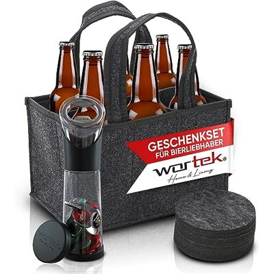 wortek Geschenkset Männer Geschenke Männerhandtasche Bier aus Filz mit 6 Fächern Flaschenöffner mit Auffangbehälter Untersetzer Gläser 6er Set – Witzige Geschenke für Männer und Bierliebhaber wortek Geschenkset Männer Geschenke Männerhandtasche Bier aus Filz mit 6 Fächern Flaschenöffner mit Auffangbehälter Untersetzer Gläser 6er Set – Witzige Geschenke für Männer und Bierliebhaber