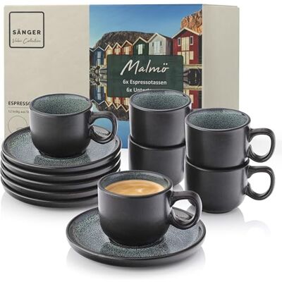 Sänger Malmö Espressotassen Set Steingut 12 teilig, Mokka Tassen Set 6 Personen, Tassen & Untertassen spülmaschinen- & mikrowellenfest Tassenset grün mit schwarzem Rand 80 ml Sänger Malmö Espressotassen Set Steingut 12 teilig, Mokka Tassen Set 6 Personen, Tassen & Untertassen spülmaschinen- & mikrowellenfest Tassenset grün mit schwarzem Rand 80 ml