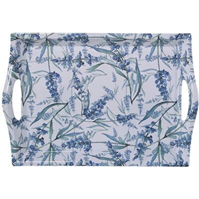 DRW Rechteckiges Tablett aus Melamin mit Griffen und Blumen in Blau und Weiß, 5 x 31 x 44 cm DRW Rechteckiges Tablett aus Melamin mit Griffen und Blumen in Blau und Weiß, 5 x 31 x 44 cm