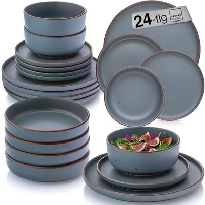 Sänger Bombay Graphit Geschirrset 24 teilig, Steingut Geschirr 6 Personen, 6x Speiseteller 6x Dessertteller 6x Schalen 6x Pastateller, Teller Set modern Sänger Bombay Graphit Geschirrset 24 teilig, Steingut Geschirr 6 Personen, 6x Speiseteller 6x Dessertteller 6x Schalen 6x Pastateller, Teller Set modern