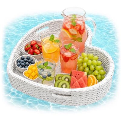 Relaxdays Schwimmendes Tablett Herz, Pooltablett für Getränke & Snacks, HBT: ca. 20x60x60 cm, Rattan, unsinkbar, weiß Relaxdays Schwimmendes Tablett Herz, Pooltablett für Getränke & Snacks, HBT: ca. 20x60x60 cm, Rattan, unsinkbar, weiß