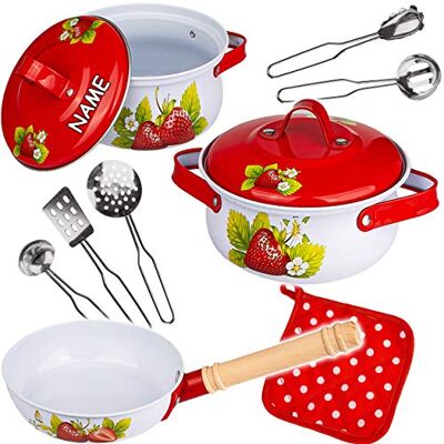 alles-meine.de GmbH 11 TLG. großes Set Kochset & Topfset Puppengeschirr/Kochtopfset Erdbeere inkl. Name aus Metall/Emaille echte Blech Töpfe/Panne + Küchenhelfe.. alles-meine.de GmbH 11 TLG. großes Set Kochset & Topfset Puppengeschirr/Kochtopfset Erdbeere inkl. Name aus Metall/Emaille echte Blech Töpfe/Panne + Küchenhelfe..