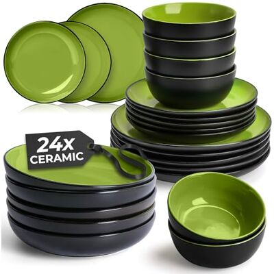MIAMIO Geschirrset/Tafelservice Keramik (24-teilig) Le Papillon (Grün) Tafelservice Steingut für 6 Personen / große, kleine & tiefe Teller & Schüsseln &, Keramik Geschirr Set spülmaschinenfest MIAMIO Geschirrset/Tafelservice Keramik (24-teilig) Le Papillon (Grün) Tafelservice Steingut für 6 Personen / große, kleine & tiefe Teller & Schüsseln &, Keramik Geschirr Set spülmaschinenfest