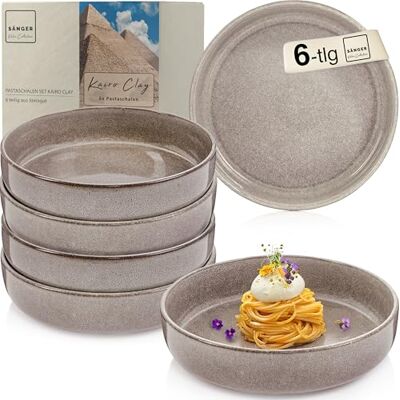 Sänger Kairo Clay Pastaschalen 6 teilig, 6x Nudel Schalen aus Steingut Schüssel Set spülmaschinenfest mikrowellenfest kratzfest, große Schüssel multifunktional Grau 800 ml Sänger Kairo Clay Pastaschalen 6 teilig, 6x Nudel Schalen aus Steingut Schüssel Set spülmaschinenfest mikrowellenfest kratzfest, große Schüssel multifunktional Grau 800 ml