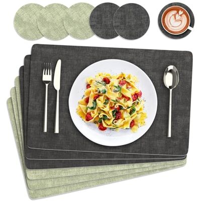 Euqvunn Tischsets Abwaschbar und Untersetzer, 6er Set Doppelseitigen PU Platzsets Wasserdicht rutschfest Hitzebeständig für Küche Innen und Außen(43×30cm-Grau Grün) Euqvunn Tischsets Abwaschbar und Untersetzer, 6er Set Doppelseitigen PU Platzsets Wasserdicht rutschfest Hitzebeständig für Küche Innen und Außen(43×30cm-Grau Grün)