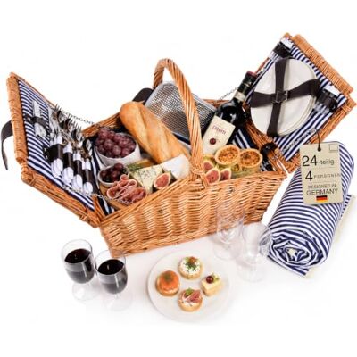 Sänger Picknickkorb Sylt für 4 Personen – großer Korb mit Henkel, 24-teilig Mit Picknickdecke, Tellern, Besteck und Gläsern – das stilvolle Picnic Basket für Strand, Park, Garten, Camping und Ausflüge Sänger Picknickkorb Sylt für 4 Personen – großer Korb mit Henkel, 24-teilig Mit Picknickdecke, Tellern, Besteck und Gläsern – das stilvolle Picnic Basket für Strand, Park, Garten, Camping und Ausflüge