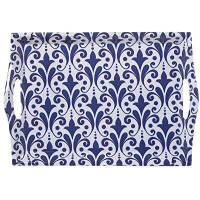DRW Tablett aus Melamin mit Griffen, dekoriert mit arabesken Motiven, Blau, 4 x 25 x 35 cm DRW Tablett aus Melamin mit Griffen, dekoriert mit arabesken Motiven, Blau, 4 x 25 x 35 cm