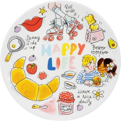Blond Amsterdam Frühstücksteller Glückliches Leben, 22cm Keramik, Positives Design, Für Frühstück & Brunch, Mikrowellengeeignet, Handwäsche empfohlen Blond Amsterdam Frühstücksteller Glückliches Leben, 22cm Keramik, Positives Design, Für Frühstück & Brunch, Mikrowellengeeignet, Handwäsche empfohlen