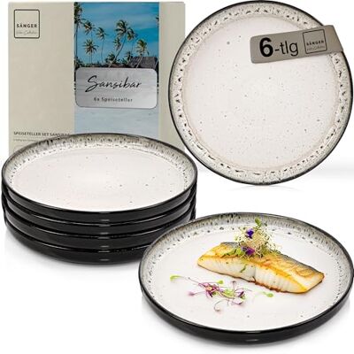 Sänger Sansibar Teller Set 6 Personen, Steingut Geschirr Set 6 teilig Speiseteller Essteller Dinner Set kratzfest, Plates Set spülmaschinenfest, Steingut Speise Teller hellgrau Sänger Sansibar Teller Set 6 Personen, Steingut Geschirr Set 6 teilig Speiseteller Essteller Dinner Set kratzfest, Plates Set spülmaschinenfest, Steingut Speise Teller hellgrau
