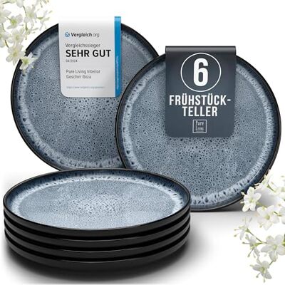 Steingut Frühstücksteller 6 Personen Ibiza TESTSIEGER, Traumhaftes Mediterranes Steingut Dessertteller Set, Kleine Teller, Salatteller Pure Living in Graublau Steingut Frühstücksteller 6 Personen Ibiza TESTSIEGER, Traumhaftes Mediterranes Steingut Dessertteller Set, Kleine Teller, Salatteller Pure Living in Graublau