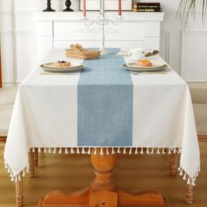 Laolitou Baumwolle Leinen Rechteckige Tischdecke - 55x102 Zoll, Beige & Blaue Streifen Laolitou Baumwolle Leinen Rechteckige Tischdecke - 55x102 Zoll, Beige & Blaue Streifen