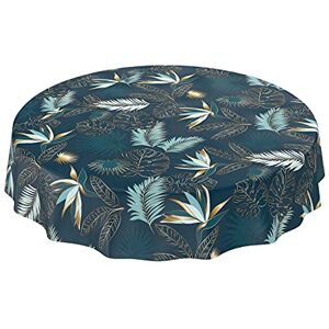 ANRO Wachstuchtischdecke abwaschbar Garten Tischdecke Wachstuch Rund Oval Eckig Indoor Outdoor Blätter Gold Blau Rund 140cm ANRO Wachstuchtischdecke abwaschbar Garten Tischdecke Wachstuch Rund Oval Eckig Indoor Outdoor Blätter Gold Blau Rund 140cm