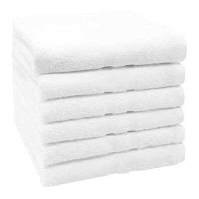 ZOLLNER 6er Set Handtücher in 50x100 cm Flauschige Duschtücher aus Baumwolle mit moderner Streifenbordüre waschbar bis 95°C mit praktischem Aufhänger in weiß Hotelqualität ZOLLNER 6er Set Handtücher in 50x100 cm Flauschige Duschtücher aus Baumwolle mit moderner Streifenbordüre waschbar bis 95°C mit praktischem Aufhänger in weiß Hotelqualität