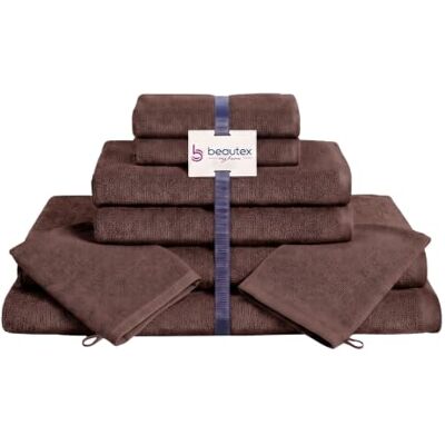 BEAUTEX Handtuch Set 2 Waschlappen, Gäste-, Hand- & Badetücher Dunkelbraun Komplettset aus 100 % europäischer Baumwolle in 550 g/m², Oeko-Tex zertifiziert, weich und saugstark. BEAUTEX Handtuch Set 2 Waschlappen, Gäste-, Hand- & Badetücher Dunkelbraun Komplettset aus 100 % europäischer Baumwolle in 550 g/m², Oeko-Tex zertifiziert, weich und saugstark.