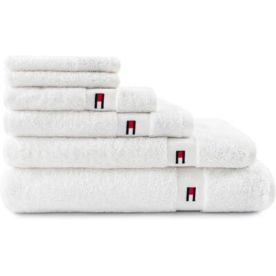 Tommy Hilfiger Badetuch, White (Weiß), Frottee, 520 g/m², 100% gekämmte Baumwolle, Jacquardborte und Stickerei, weich und saugfähig, 100 x 150 cm Tommy Hilfiger Badetuch, White (Weiß), Frottee, 520 g/m², 100% gekämmte Baumwolle, Jacquardborte und Stickerei, weich und saugfähig, 100 x 150 cm