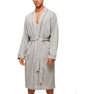 HOLOVE Herren-Bademantel aus Baumwolle, Übergröße, leicht, Spa, weiche Nachtwäsche Grau S/M Tall HOLOVE Herren-Bademantel aus Baumwolle, Übergröße, leicht, Spa, weiche Nachtwäsche Grau S/M Tall