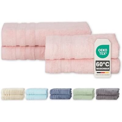 Müskaan ® 4er Bambus Handtuch Set Rosé, 50% Baumwolle & 50% Bambus, 450g/m² – 2X Duschtuch 70x140cm & 2X Handtuch 50x100cm – Öko-Tex, Handtücher Set Baumwolle, Handtuchset Blau, 60°C waschbar Müskaan ® 4er Bambus Handtuch Set Rosé, 50% Baumwolle & 50% Bambus, 450g/m² – 2X Duschtuch 70x140cm & 2X Handtuch 50x100cm – Öko-Tex, Handtücher Set Baumwolle, Handtuchset Blau, 60°C waschbar
