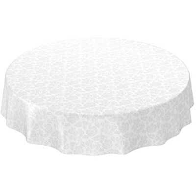 ANRO Wachstuchtischdecke Wachstuch abwaschbar Tischdecke Blumen Einfarbig Uni Weiß Reliefdruck Damast Rund 140cm eingefasst ANRO Wachstuchtischdecke Wachstuch abwaschbar Tischdecke Blumen Einfarbig Uni Weiß Reliefdruck Damast Rund 140cm eingefasst