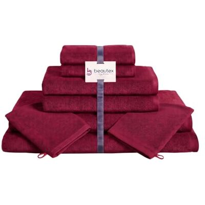 BEAUTEX Handtuch Set 2 Waschlappen, Gäste-, Hand- & Badetücher Bordeaux Komplettset aus 100 % europäischer Baumwolle in 550 g/m², Oeko-Tex zertifiziert, weich und saugstark. BEAUTEX Handtuch Set 2 Waschlappen, Gäste-, Hand- & Badetücher Bordeaux Komplettset aus 100 % europäischer Baumwolle in 550 g/m², Oeko-Tex zertifiziert, weich und saugstark.