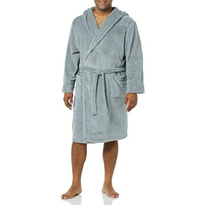 Amazon Herren Mittellanger Bademantel Plüsch, Grau, M-L Amazon Herren Mittellanger Bademantel Plüsch, Grau, M-L