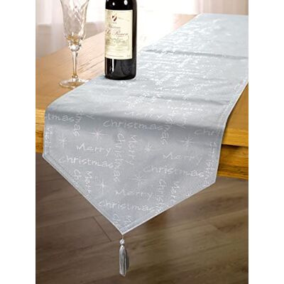 Emma Barclay Tischläufer mit Aufschrift Merry Christmas, 33 x 183 cm, silberfarben Emma Barclay Tischläufer mit Aufschrift Merry Christmas, 33 x 183 cm, silberfarben