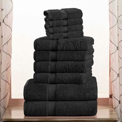 Superior 10-teiliges Handtuch-Set, ägyptische Baumwolle, 2 Badetücher, 4 Handtücher, 4 Gesichtstücher/Waschlappen, ultraweiche Handtücher, Dicker Plüsch, Gästebad, Spa, Hotelbad, Schwarz Superior 10-teiliges Handtuch-Set, ägyptische Baumwolle, 2 Badetücher, 4 Handtücher, 4 Gesichtstücher/Waschlappen, ultraweiche Handtücher, Dicker Plüsch, Gästebad, Spa, Hotelbad, Schwarz