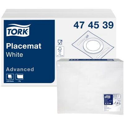 Tork 474539 Tischset Weiß, 5 x 500 Platzsets unifarben, 42 x 30 cm (L x B), Untersetzer zum effektiven Schutz von Tischen ideal für Restaurants, Advanced Qualität Tork 474539 Tischset Weiß, 5 x 500 Platzsets unifarben, 42 x 30 cm (L x B), Untersetzer zum effektiven Schutz von Tischen ideal für Restaurants, Advanced Qualität