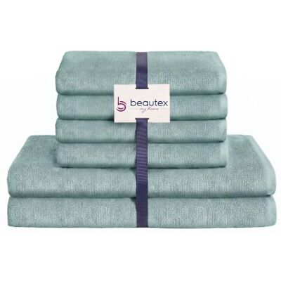 BEAUTEX Handtuch Set 4 Handtücher 2 Badetücher Ozeanblau 550 g/m² Ideal für Familie und Bad, 100 % europäische Baumwolle, Oeko-Tex, weich, saugstark und langlebig. BEAUTEX Handtuch Set 4 Handtücher 2 Badetücher Ozeanblau 550 g/m² Ideal für Familie und Bad, 100 % europäische Baumwolle, Oeko-Tex, weich, saugstark und langlebig.