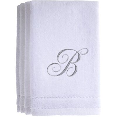 Creative Monogrammierte Handtücher, Fingerspitze, personalisiertes Geschenk, 28.9 x 45.7 cm, 4 Stück, silberne bestickte Handtücher, extra saugfähig, für Badezimmer/Küche/Spa, Initiale B (weiß) Creative Monogrammierte Handtücher, Fingerspitze, personalisiertes Geschenk, 28.9 x 45.7 cm, 4 Stück, silberne bestickte Handtücher, extra saugfähig, für Badezimmer/Küche/Spa, Initiale B (weiß)