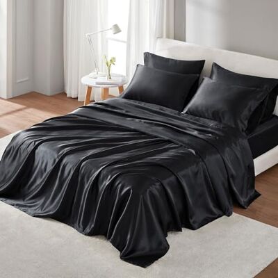 Madison Park Essentials Satin-Bettlaken-Set, luxuriös und seidig mit natürlichem Glanz, hochwertige 40,6 cm Tiefe Tasche, rundum elastisch – Ganzjahres-Bettwäsche, Kingsize, schwarz, 6-teilig Madison Park Essentials Satin-Bettlaken-Set, luxuriös und seidig mit natürlichem Glanz, hochwertige 40,6 cm Tiefe Tasche, rundum elastisch – Ganzjahres-Bettwäsche, Kingsize, schwarz, 6-teilig
