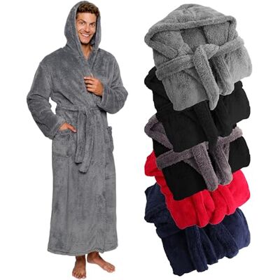 Ross Herren-Bademantel mit Kapuze, langer Plüsch-Fleece-Bademantel, grau, XXL Groß Hoch Ross Herren-Bademantel mit Kapuze, langer Plüsch-Fleece-Bademantel, grau, XXL Groß Hoch