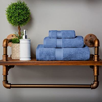 Superior Handtuch-Set aus massiver ägyptischer Baumwolle, Handtuch 50,8 x 76,2 cm, Badetuch 76,2 x 139,7 cm, Waschlappen 33 x 33 cm, Jeansblau, 3-teilig Superior Handtuch-Set aus massiver ägyptischer Baumwolle, Handtuch 50,8 x 76,2 cm, Badetuch 76,2 x 139,7 cm, Waschlappen 33 x 33 cm, Jeansblau, 3-teilig