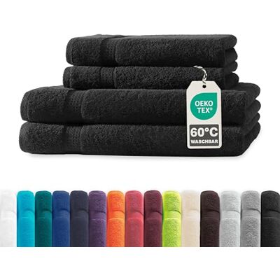 Müskaan ® 4er Handtuch Set Schwarz, 100% Baumwolle, 500g/m² – 2x Duschtuch 70x140cm & 2x Handtuch 50x100cm – Öko-Tex, Frottee Handtücher Set Baumwolle, Handtuchset Schwarz, 60°C waschbar, Frotteetücher Müskaan ® 4er Handtuch Set Schwarz, 100% Baumwolle, 500g/m² – 2x Duschtuch 70x140cm & 2x Handtuch 50x100cm – Öko-Tex, Frottee Handtücher Set Baumwolle, Handtuchset Schwarz, 60°C waschbar, Frotteetücher