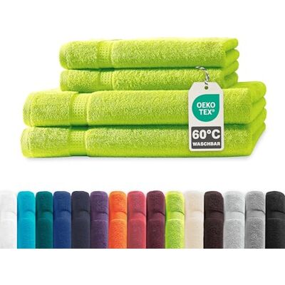 Müskaan ® 4er Handtuch Set Apfelgrün, 100% Baumwolle, 500g/m² – 2X Duschtuch 70x140cm & 2X Handtuch 50x100cm – Öko-Tex, Frottee Handtücher Set Baumwolle, Handtuchset Grün, 60°C waschbar, Frotteetücher Müskaan ® 4er Handtuch Set Apfelgrün, 100% Baumwolle, 500g/m² – 2X Duschtuch 70x140cm & 2X Handtuch 50x100cm – Öko-Tex, Frottee Handtücher Set Baumwolle, Handtuchset Grün, 60°C waschbar, Frotteetücher