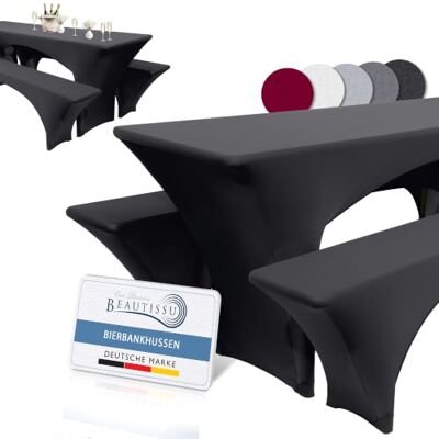 Beautissu Edles Stretchhussen Set 3tlg. Biertischhussen Elastisch 220x70cm Schwarz festliche Husse Biertisch + 2 Bierbank Bierzeltgarnitur Bezug Tischhusse elastisch Victoria Beautissu Edles Stretchhussen Set 3tlg. Biertischhussen Elastisch 220x70cm Schwarz festliche Husse Biertisch + 2 Bierbank Bierzeltgarnitur Bezug Tischhusse elastisch Victoria
