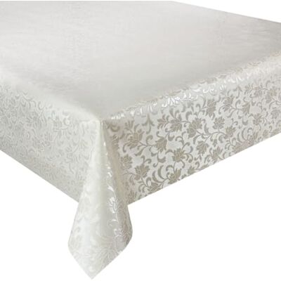 Euromat Wachstuch Tischdecke abwaschbar Gartentischdecke, Viele Größen und Designs, wasserabweisend (Blumenprägung Perlweiß, 220x140 cm) Euromat Wachstuch Tischdecke abwaschbar Gartentischdecke, Viele Größen und Designs, wasserabweisend (Blumenprägung Perlweiß, 220x140 cm)