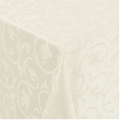 MODERNO Tischdecke Stoff Damast Barock Jacquard Ranken Design mit Saum rund 140 cm Creme-Champagner MODERNO Tischdecke Stoff Damast Barock Jacquard Ranken Design mit Saum rund 140 cm Creme-Champagner