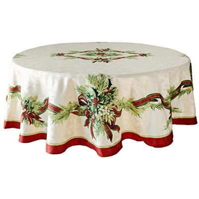 Benson Mills Tischdecke mit Weihnachtsbändern, Bedruckt, für Winter, Urlaub und Weihnachten (177,8 cm rund, Weihnachtsbänder) Benson Mills Tischdecke mit Weihnachtsbändern, Bedruckt, für Winter, Urlaub und Weihnachten (177,8 cm rund, Weihnachtsbänder)