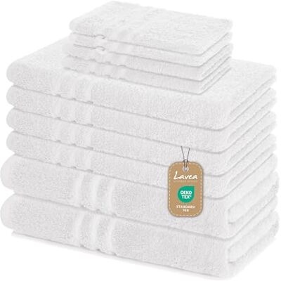 Lavea ® 10-teiliges Handtuch Set Elena, Weiß 100% Baumwolle 4x Handtuch, 2x Duschtuch, 2x Gästetuch, 2x Waschhandschuh, Frottee Handtücher Set weich, Bad & Gäste Lavea ® 10-teiliges Handtuch Set Elena, Weiß 100% Baumwolle 4x Handtuch, 2x Duschtuch, 2x Gästetuch, 2x Waschhandschuh, Frottee Handtücher Set weich, Bad & Gäste